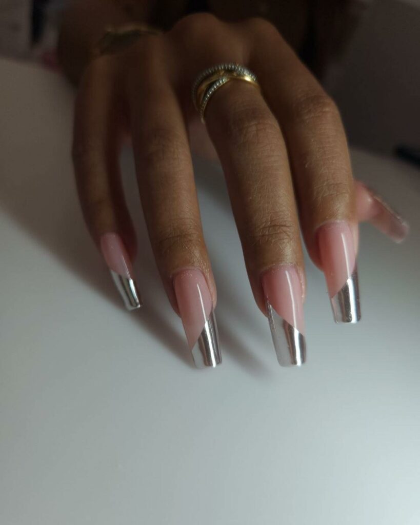 20 Latest Silver French Nail Ideas To Try In 2024! 28 Square Silver French Nails