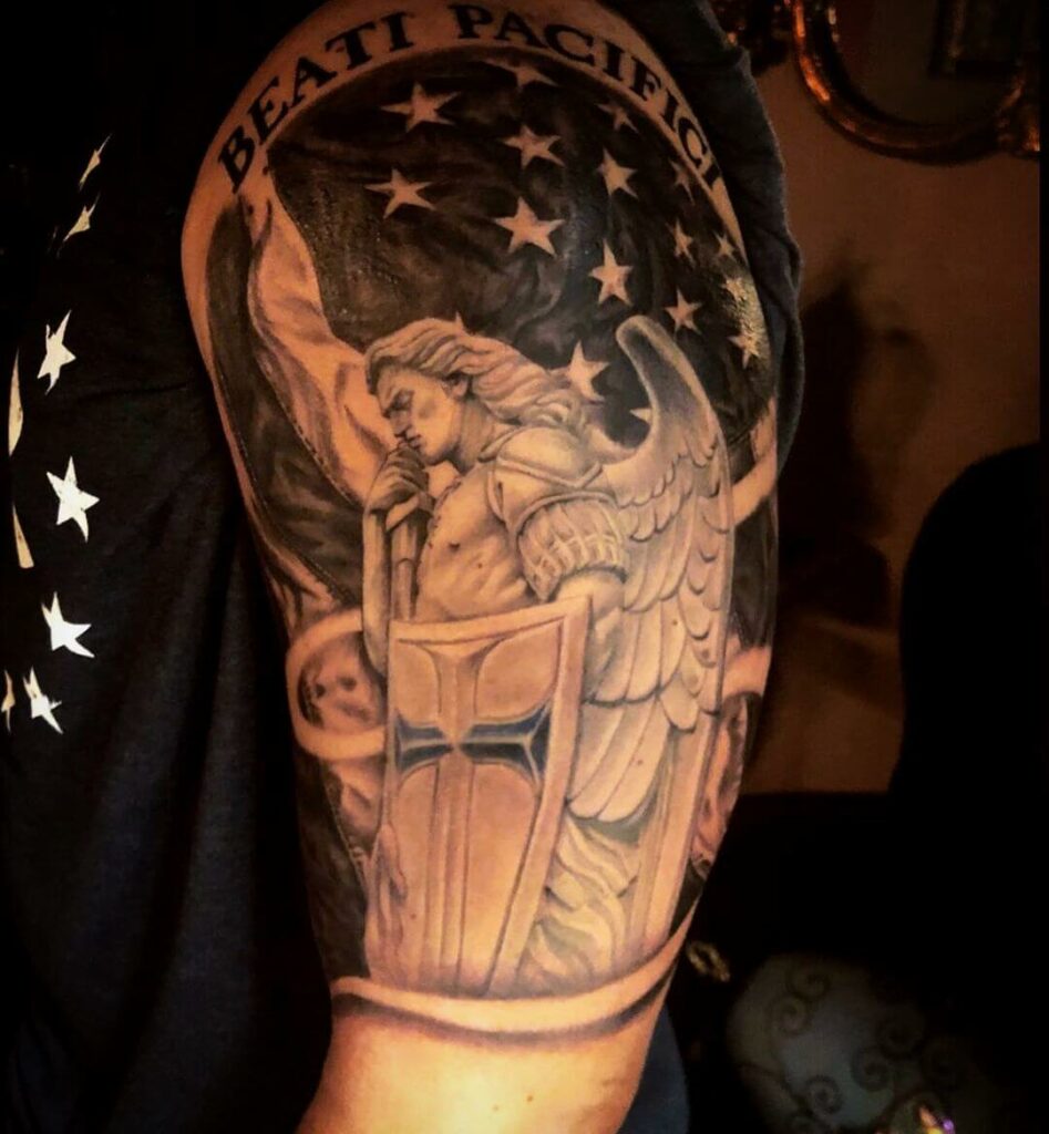 12+ Black American Flag Tattoo Ideas To Inspire You! 15 St. Michael American Flag Tattoo