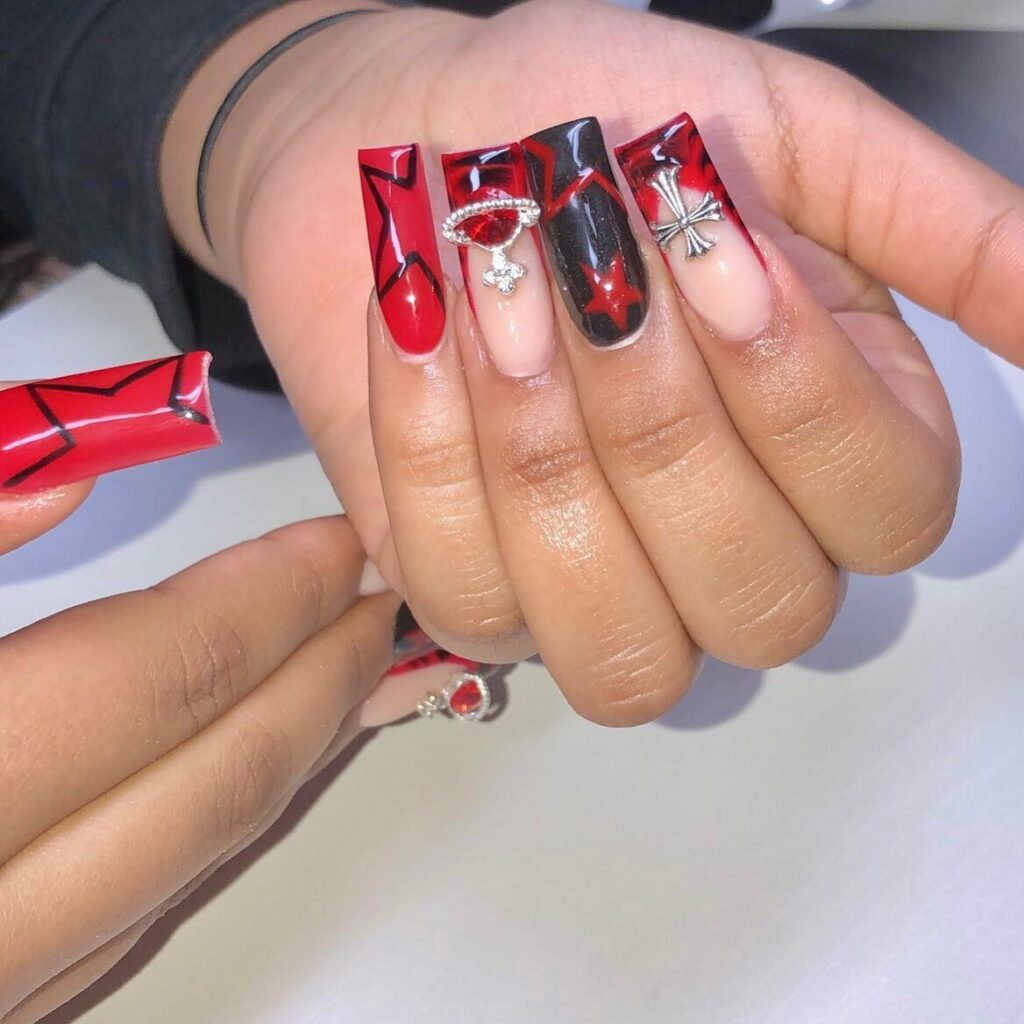 Explore 34 Red Acrylic Nail Designs To Try in 2024 24 Star Red Acrylic Nails