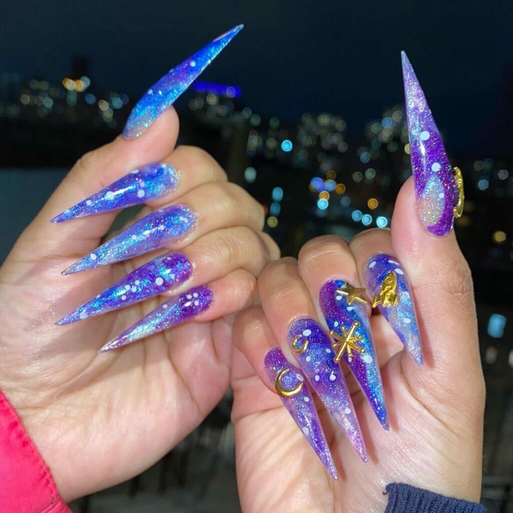 Experiment with 30 Stunning Blue Ombré Nails for 2024 10 Starry Night blue ombre