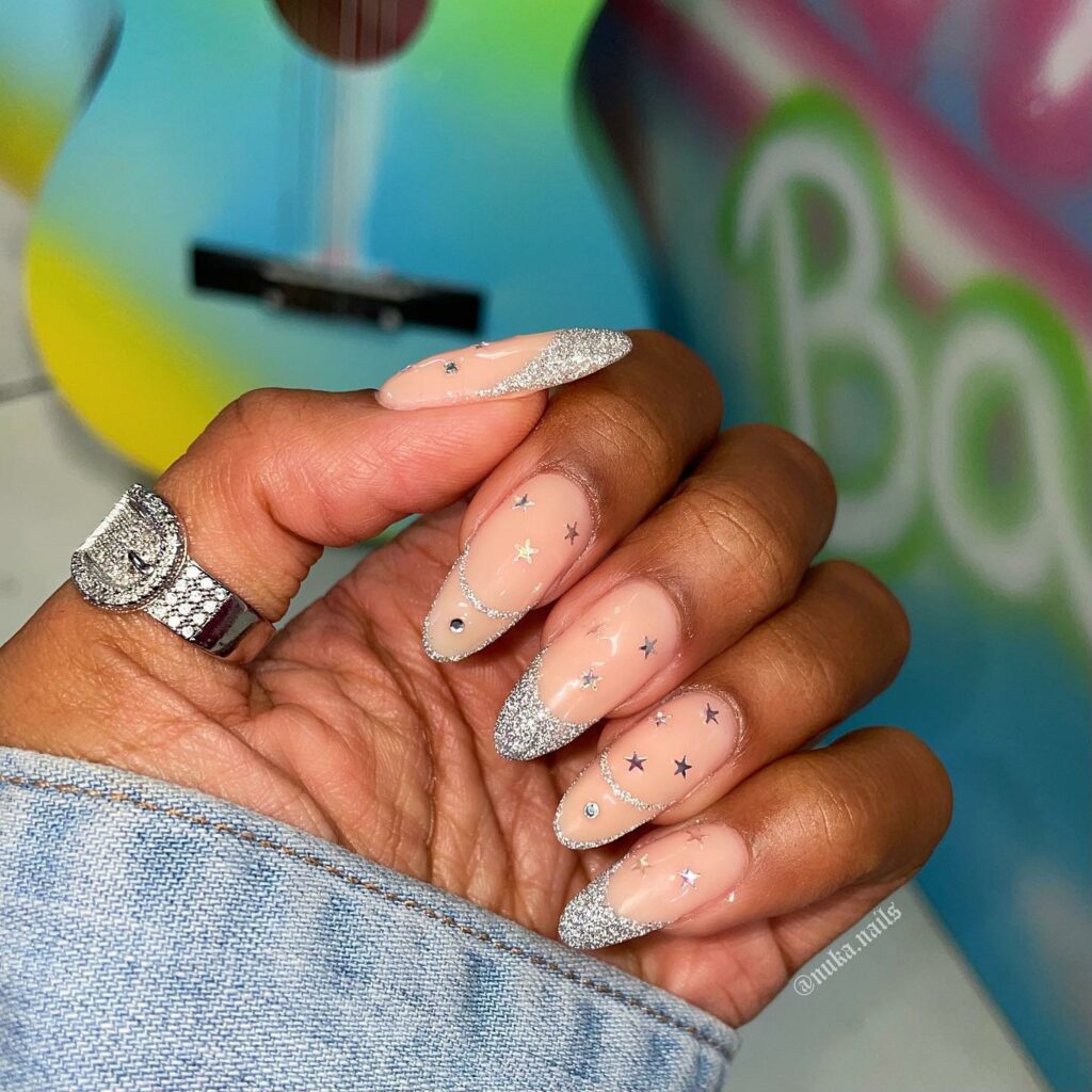 20 Latest Silver French Nail Ideas To Try In 2024! 10 Starry Silver French Nails