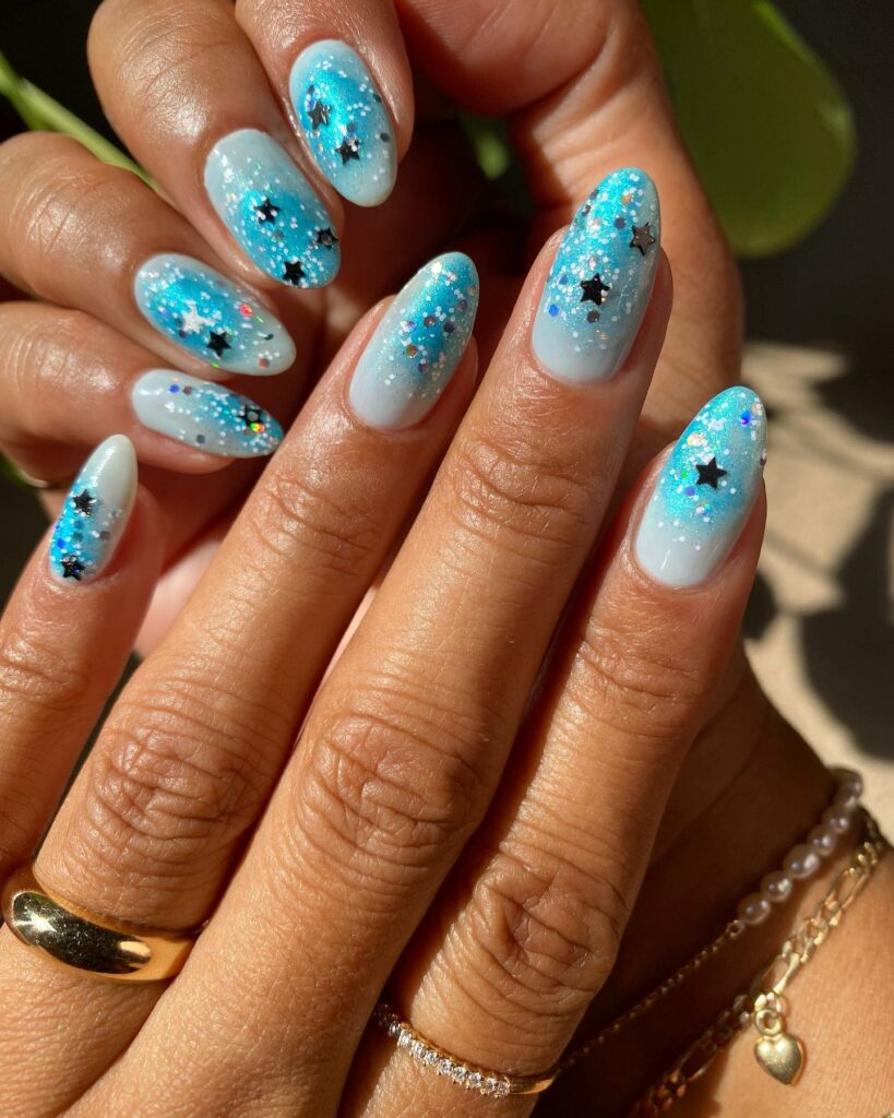 37 Latest Teal Nail Designs To Try In 2024! 13 Starry Teal Nails