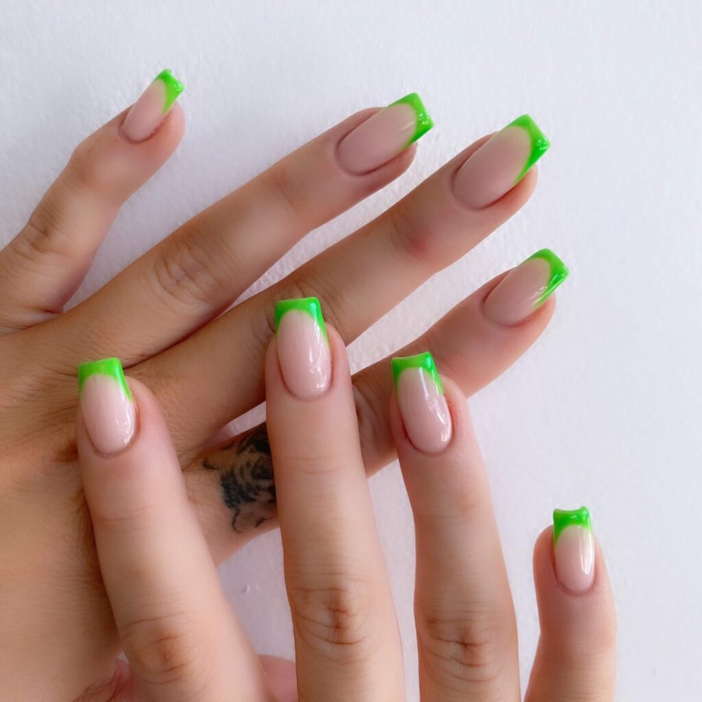 Try in 2024: 50 Latest Neon Green Nail Designs 12 Stars Neon green french nails