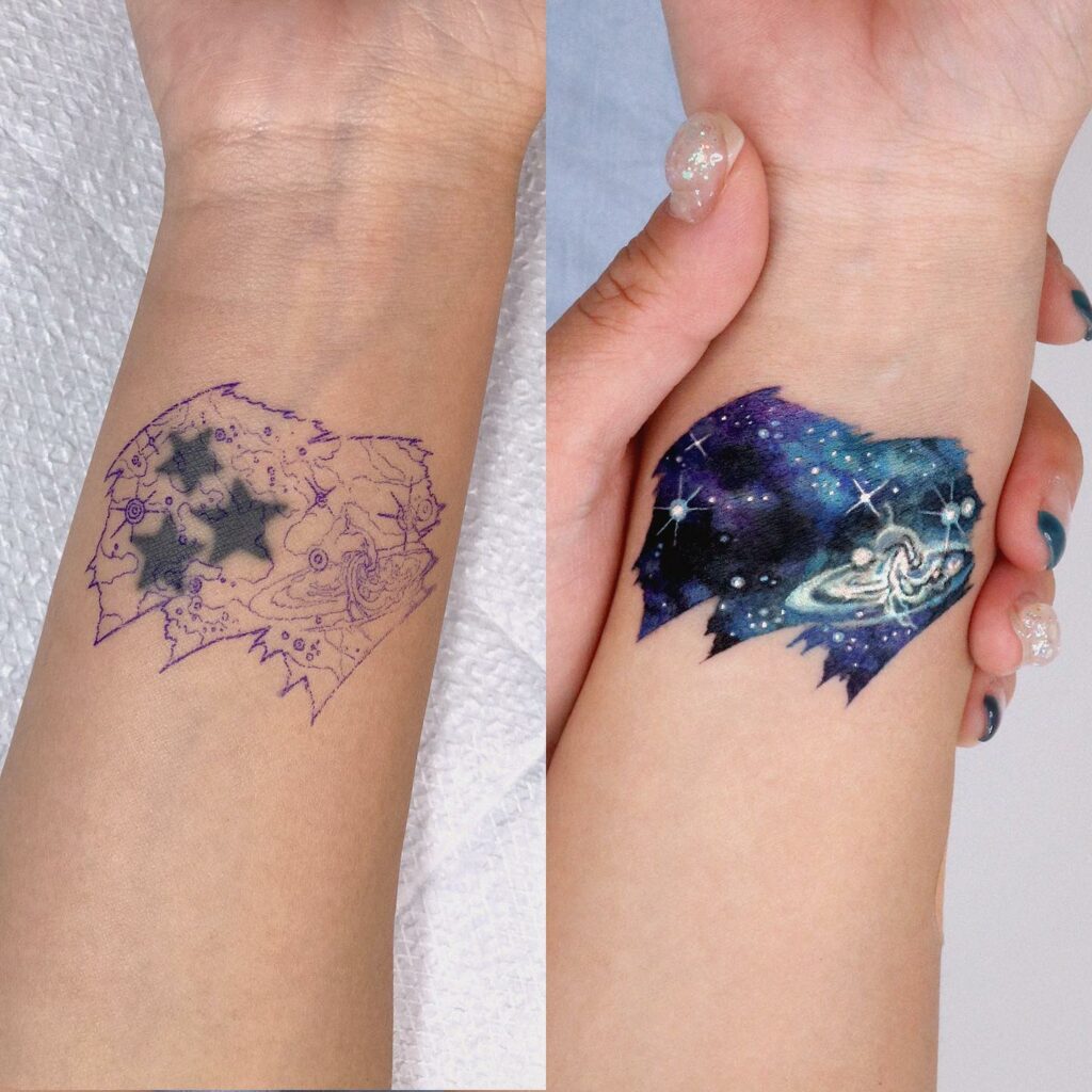 11+ Simple Black Tattoo Cover-up Ideas That Will Blow Your Mind! 14 Stars To Galaxy Cover Small Tattoo