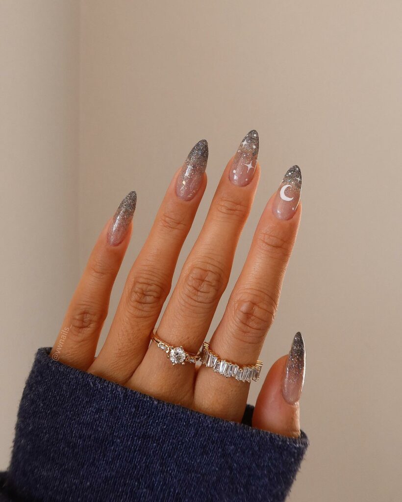59 White Glitter Nail Designs To Try In 2024! 47 Stars white glitter nails