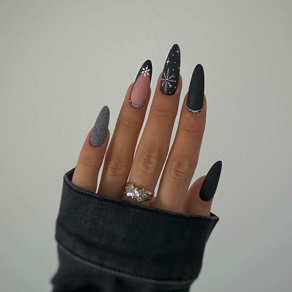 Keep it Classic with 20 Black and White Christmas Nails in 2024 13 Stellar Black and White Christmas Nails