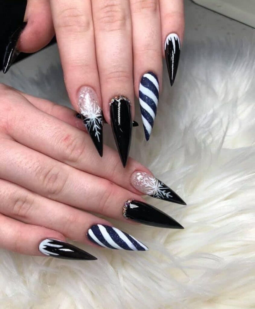 Keep it Classic with 20 Black and White Christmas Nails in 2024 22 Stiletto Bold Black and White Christmas Nails
