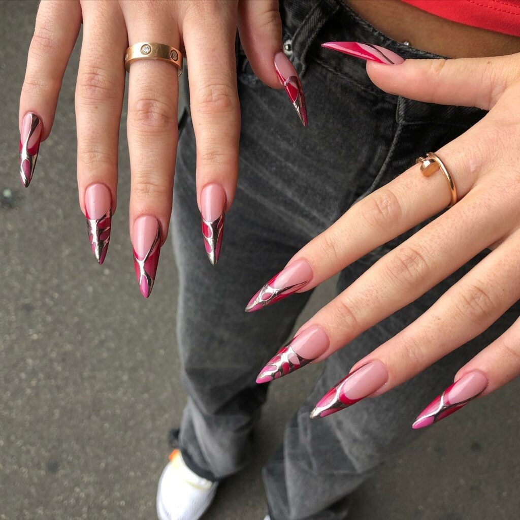 20 Chrome French Manicures to Try in 2024 39 Stiletto Chrome French Nails
