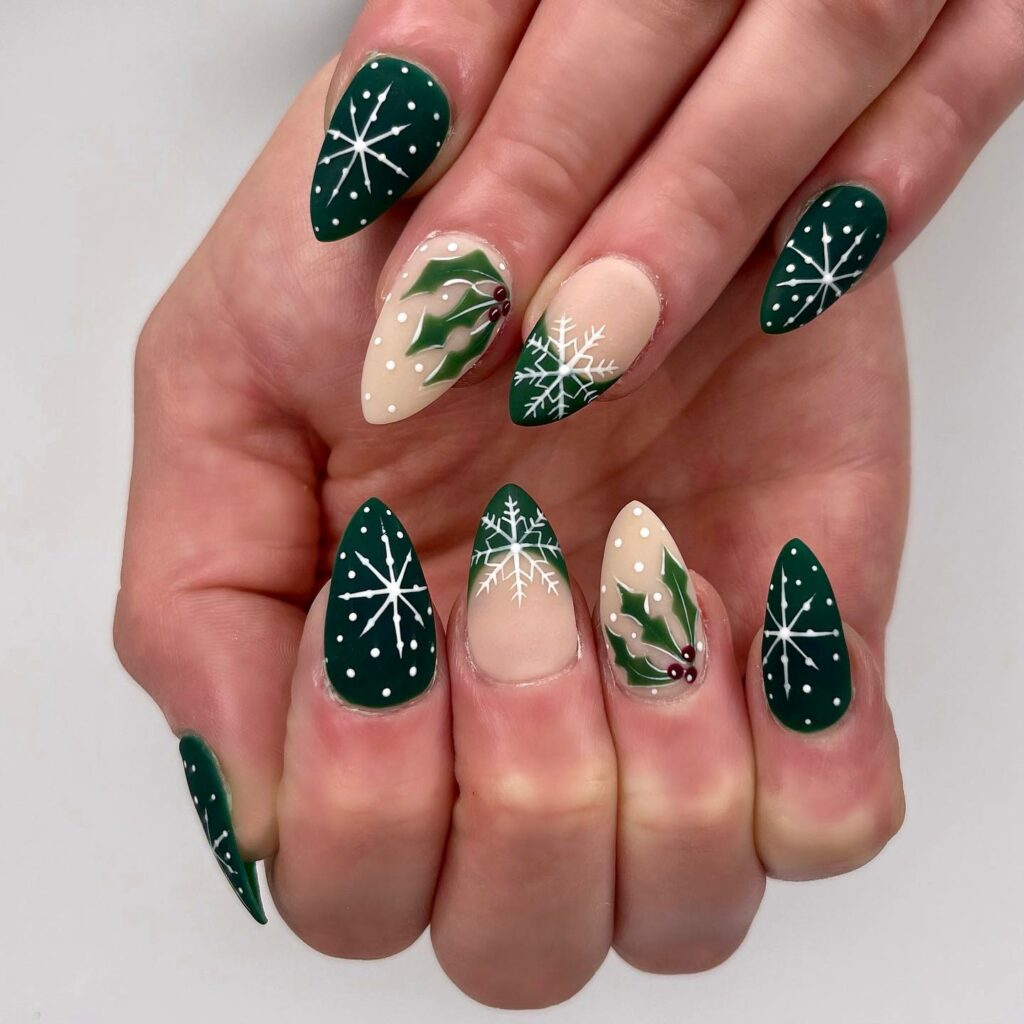 Get Festive with 25 Green Christmas Nail Ideas in 2024 21 Sharp Stiletto Green Christmas Nails