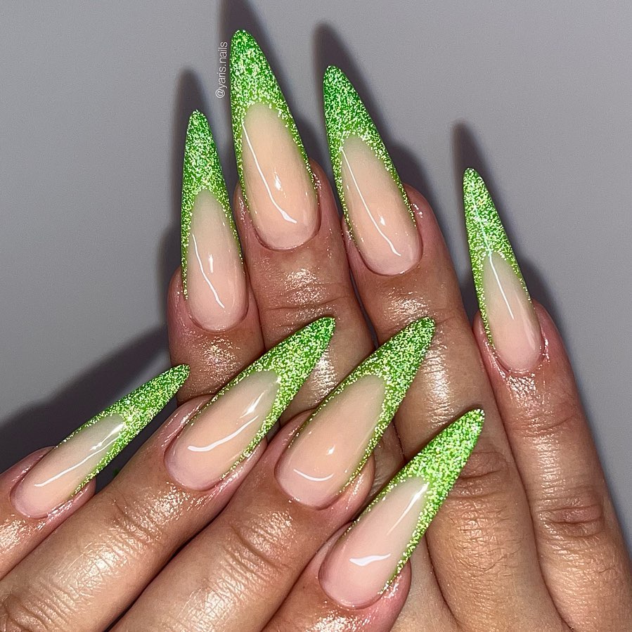 Try 30 Green French Tip Nail Designs of 2024 35 Stiletto Green French Nails
