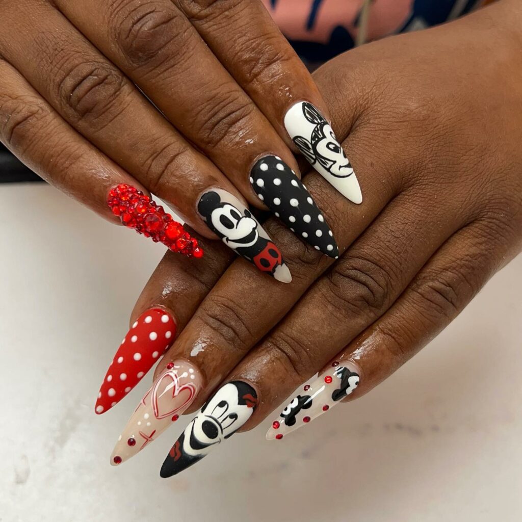 Add Whimsy with 35 Mickey Mouse Nail Designs in 2024 24 Stiletto Nails with a Mickey Mouse Twist