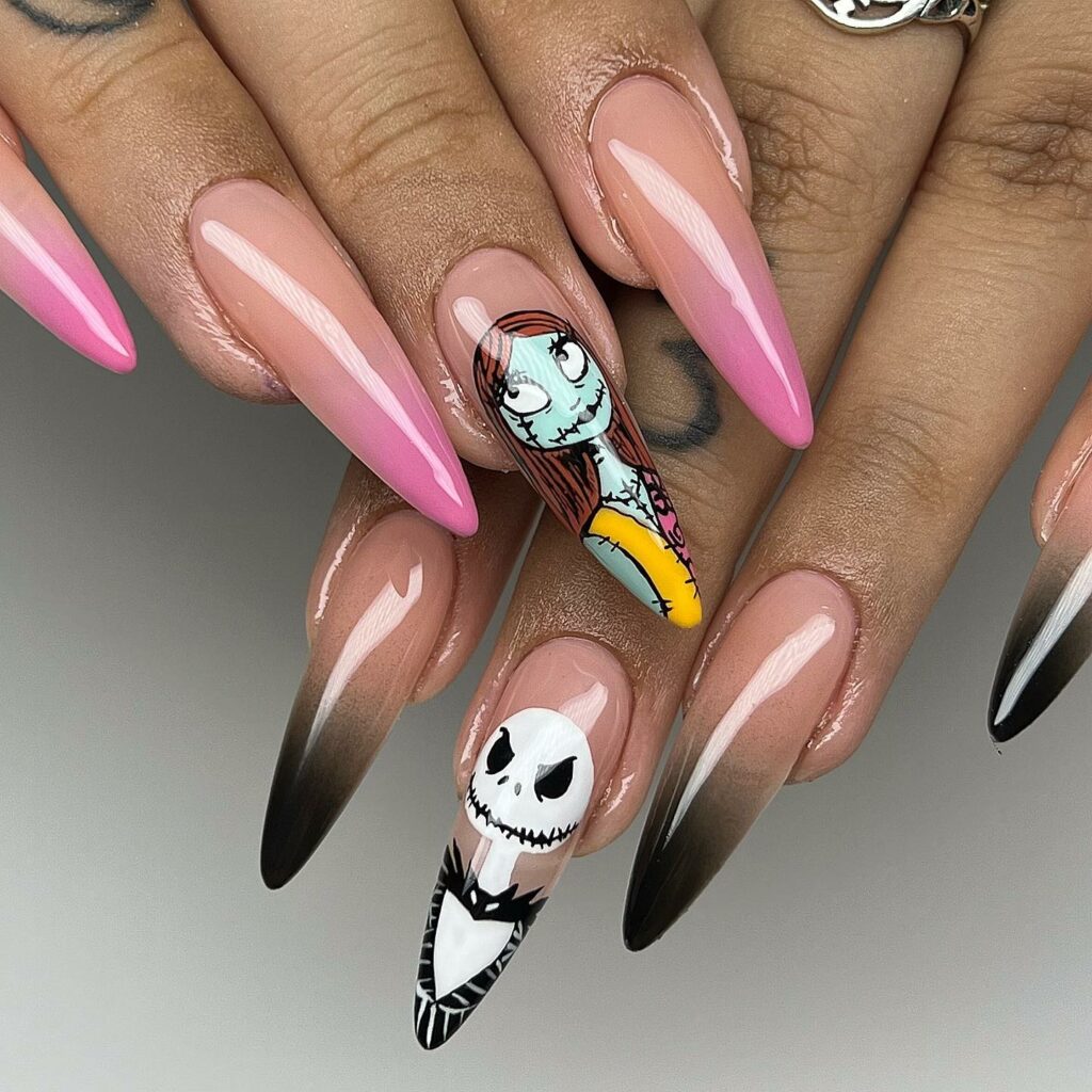 30 Latest Nightmare Before Christmas Nails Ideas! 26 Stiletto Nude Nightmare Before Christmas Nails