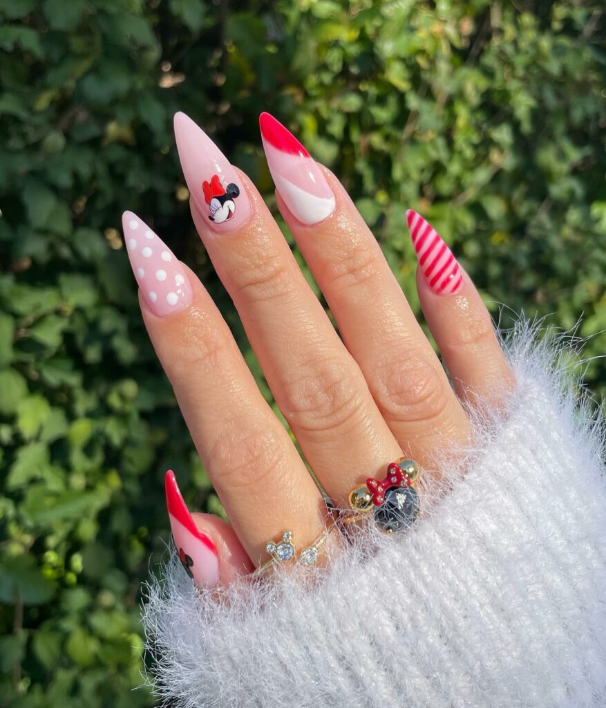50 Latest Disney Nails Ideas To Try In 2024! 32 Stiletto Pink Minnie Mouse Disney Nails