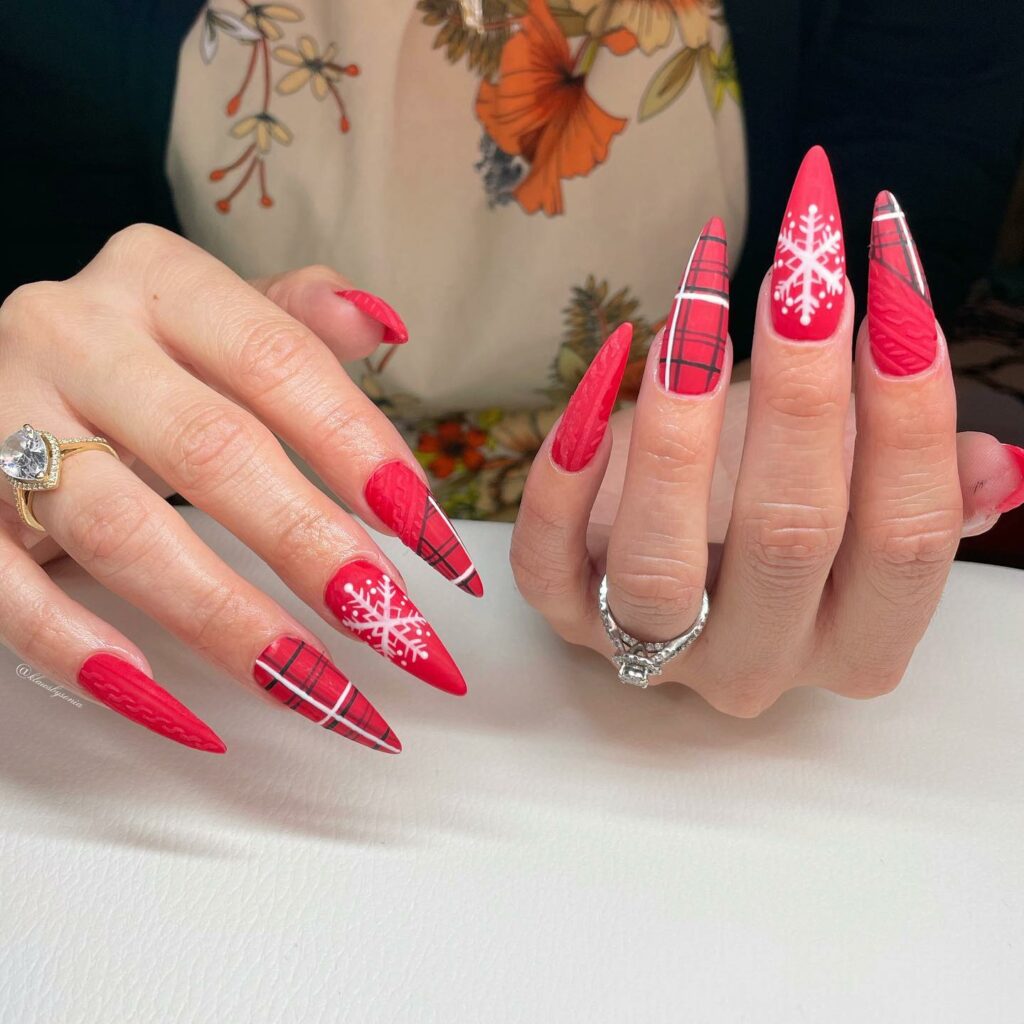 Sport 35 Festive Red Christmas Nails in 2024 13 Stiletto Plaid Red Christmas Nails