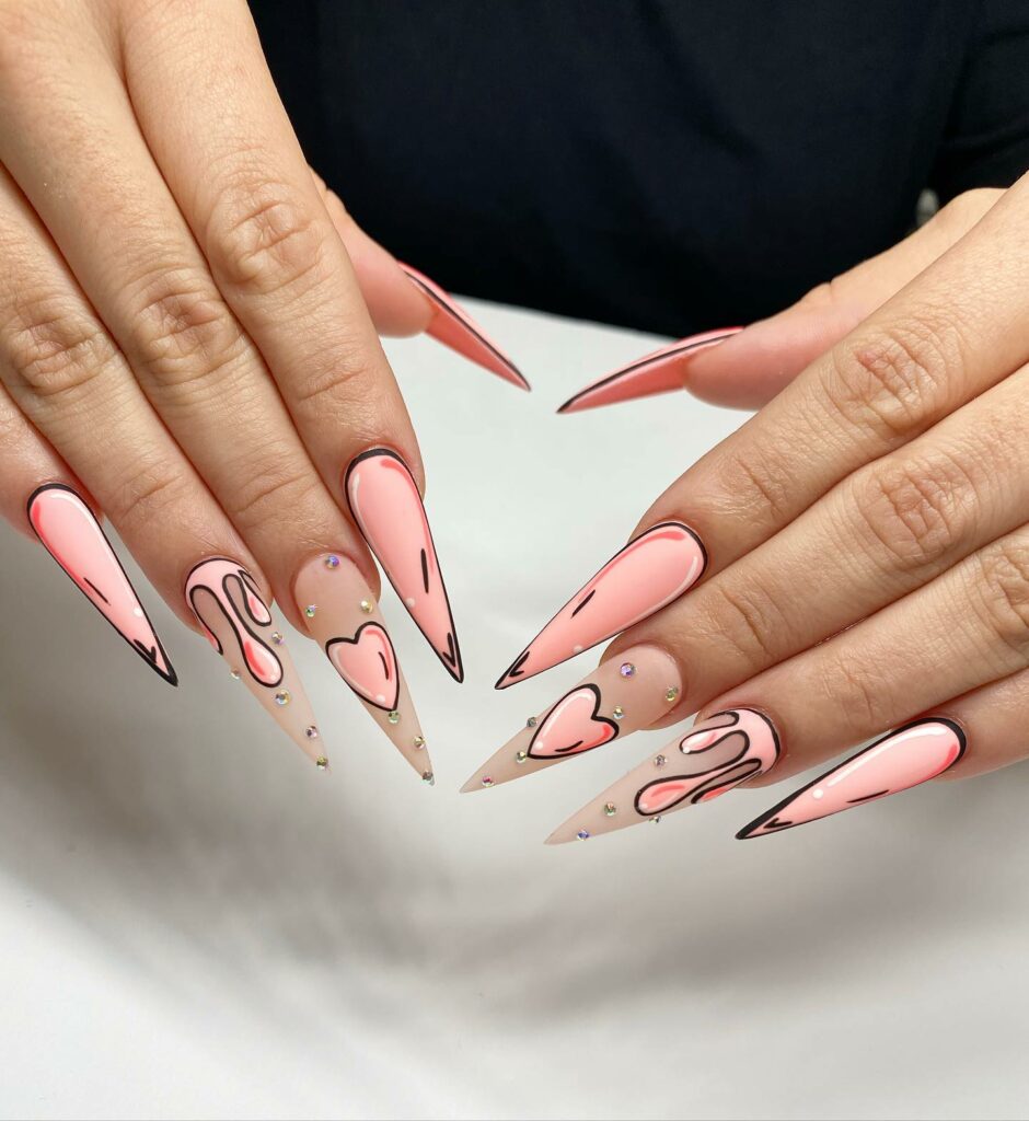 44 Latest Pop Art Nail Designs To Try In 2024! 23 Stiletto Pop Art Nails Decorated with Gems
