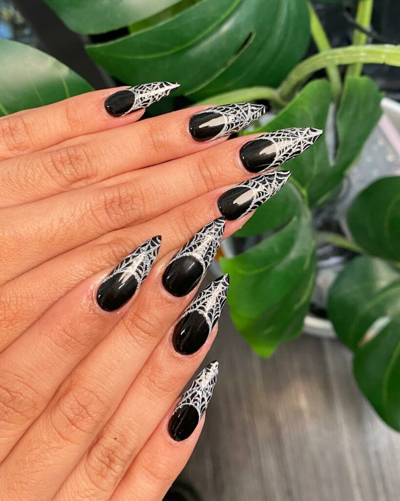 Get Spooky with 33 Black Halloween Nails To Try in 2024 31 Stiletto web nails
