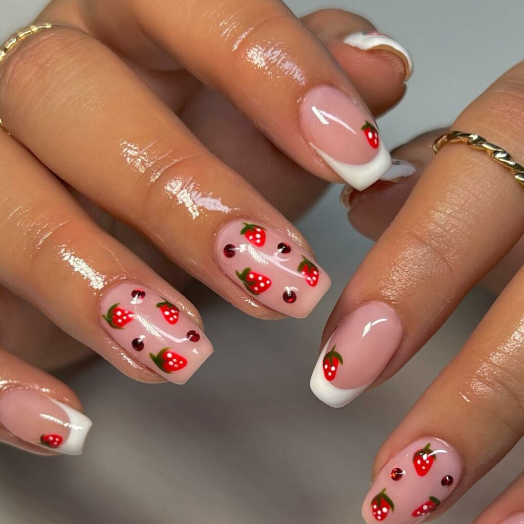 40 Latest Short Summer Nail Designs To Try In 2024! 14 Strawberry Short Nails