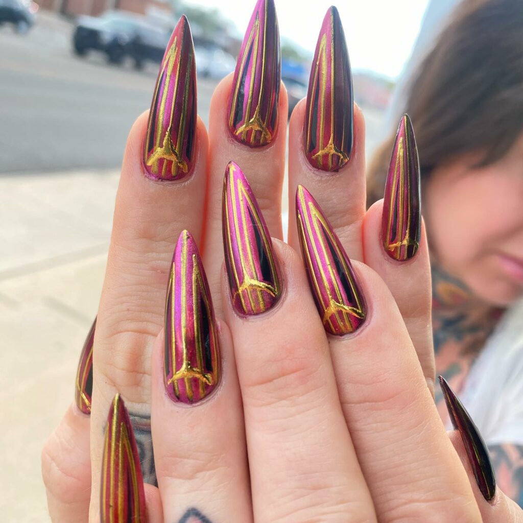 Shimmer with 30 Holographic Nail Designs in 2024 30 Stripes rose gold nails
