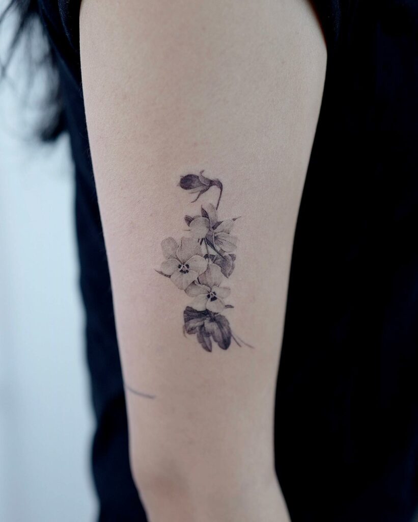 13+ Pansies Tattoo Ideas To Inspire You! 12 Stunning Black And Grey Floral Tattoo Idea With Pansy Flowers