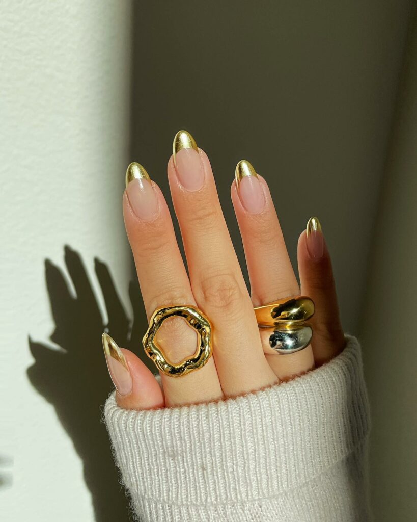 55 Latest Gold French Tip Nail Ideas To Try In 2024! 29 Subtle Almond Gold French Nails