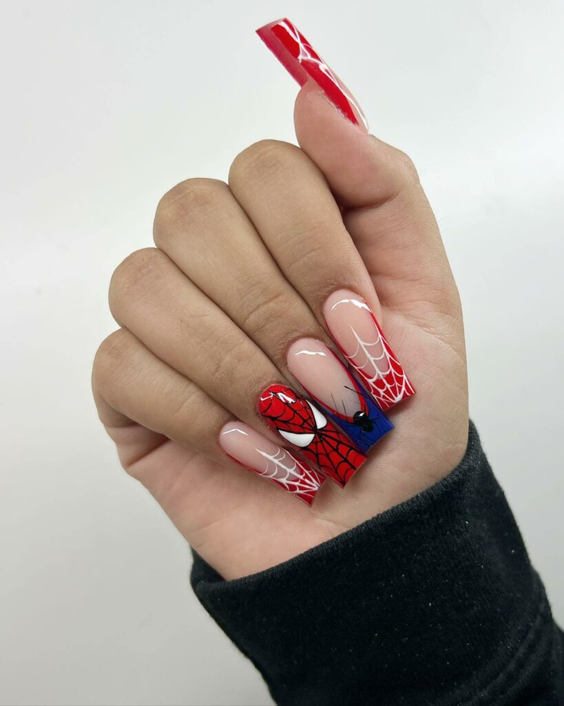 35 Amazing Spiderman Nail Designs To Try In 2024! 23 Subtle Square Spiderman Nails