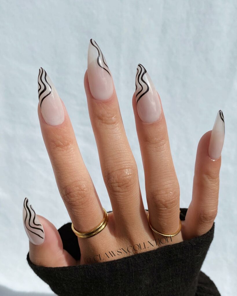 50 Latest Stiletto Nail Ideas To Try 2024! 39 Black Swirl Stiletto Nails