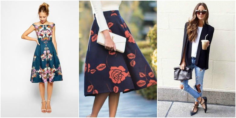 What to Wear to a Baby Shower 20 Floral summer mini dress, floral midi skirt and clutch bag, structured blazer with ripped jeans
