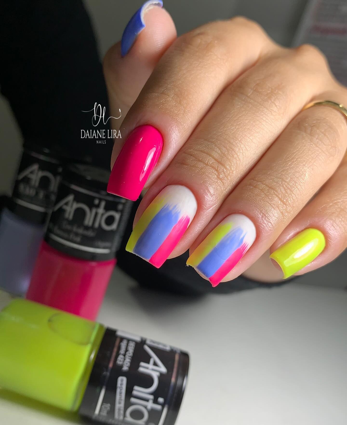 30 Stunning Blue Nail Designs To Try Today ✨ 31 Summer Stripes Fiesta on Square Tips