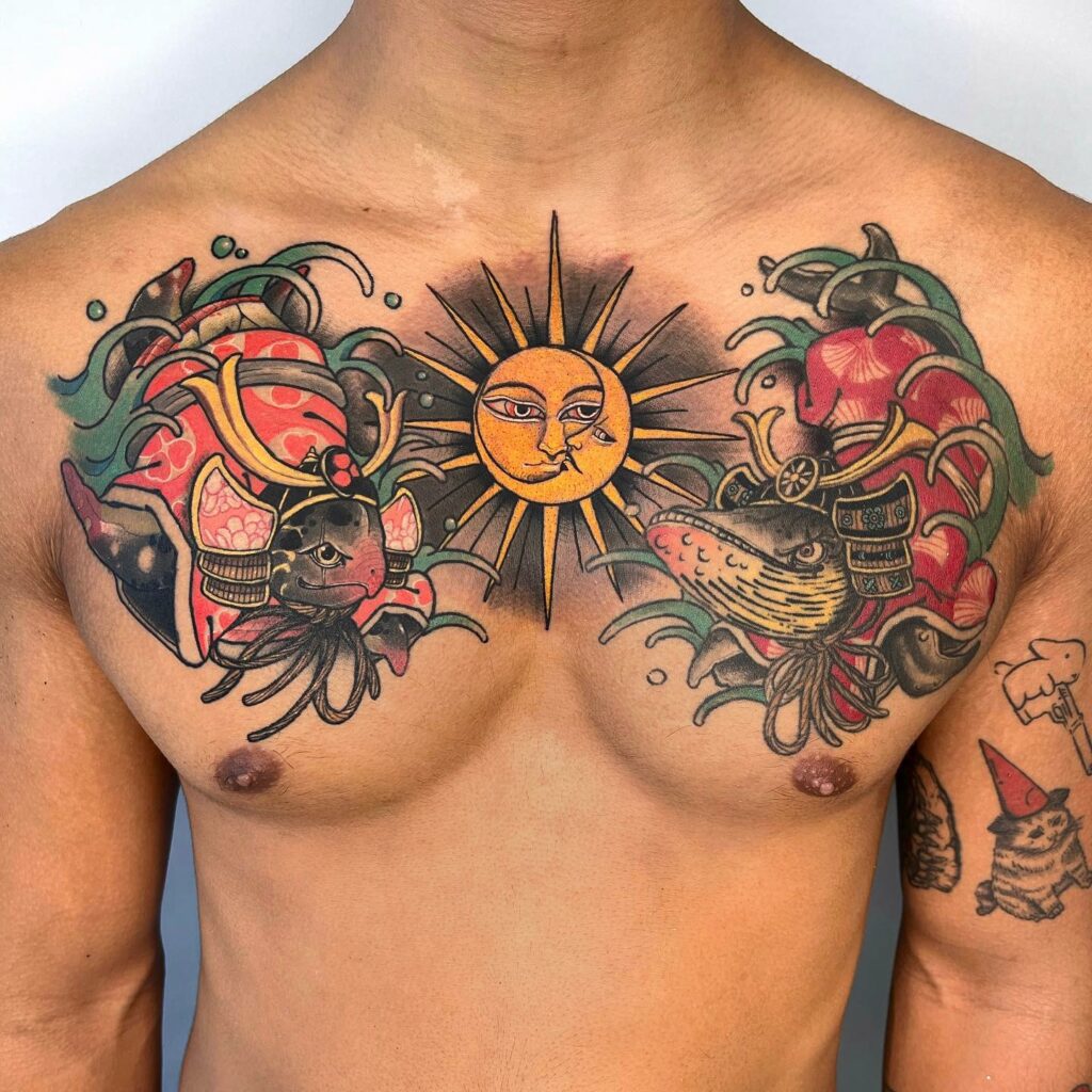17+ Chest Piece Tattoo Ideas That Will Blow Your Mind! 14 Sun And Moon Chest Tattoo