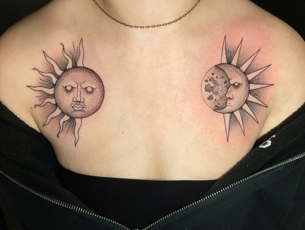 11+ Simple Sun And Moon Tattoo Ideas That Will Blow Your Mind! 16 Sun And Moon Chest Tattoo Ideas