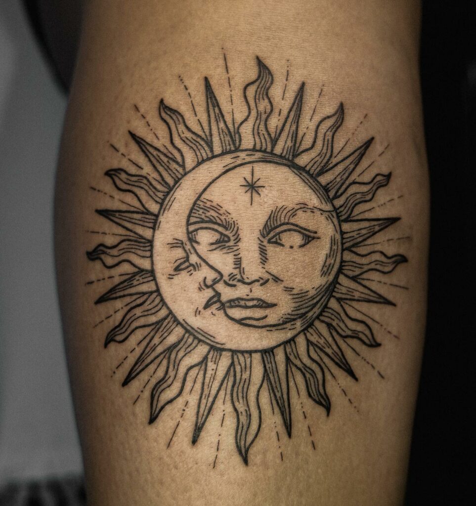 11+ Simple Sun And Moon Tattoo Ideas That Will Blow Your Mind! 14 Sun And Moon Minimalistic Tattoo On Forearm
