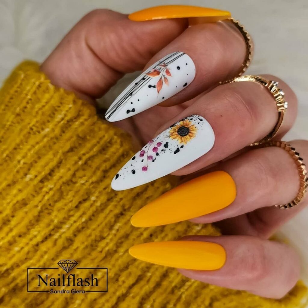 50 Latest February Yellow Nail Designs To Try in 2024! 36 Sunflower Art Yellow Nails