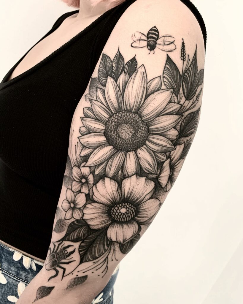 10+ Sunflower And Butterfly Tattoo Ideas That Will Blow Your Mind! 12 Sunflower Sleeve Tattoo