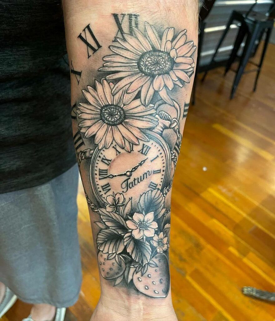 12+ Clock Flower Tattoo Ideas To Inspire You! 18 Sunflower Time