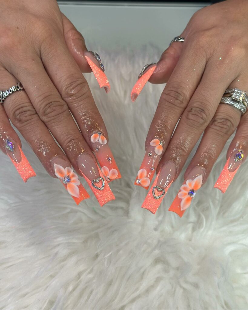 33 Latest Orange Acrylic Nail Ideas To Try in 2024! 19 Sunkissed Orange Acrylic Nails
