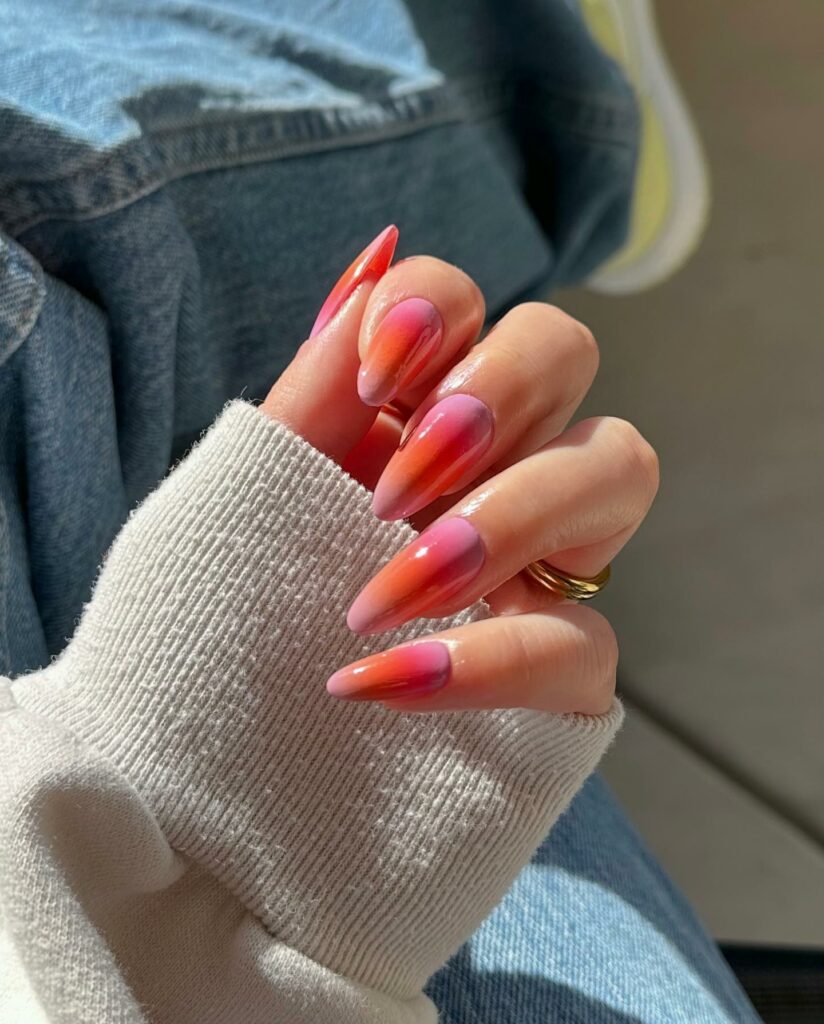 2024's Latest Pink Ombre Nails: 29 Designs to Try 34 Sunset Pink and Orange Ombre Nails