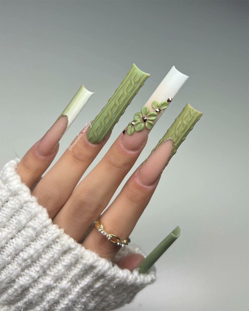 Try 30 Green French Tip Nail Designs of 2024 15 Cozy Sweater-Inspired Green French Nails