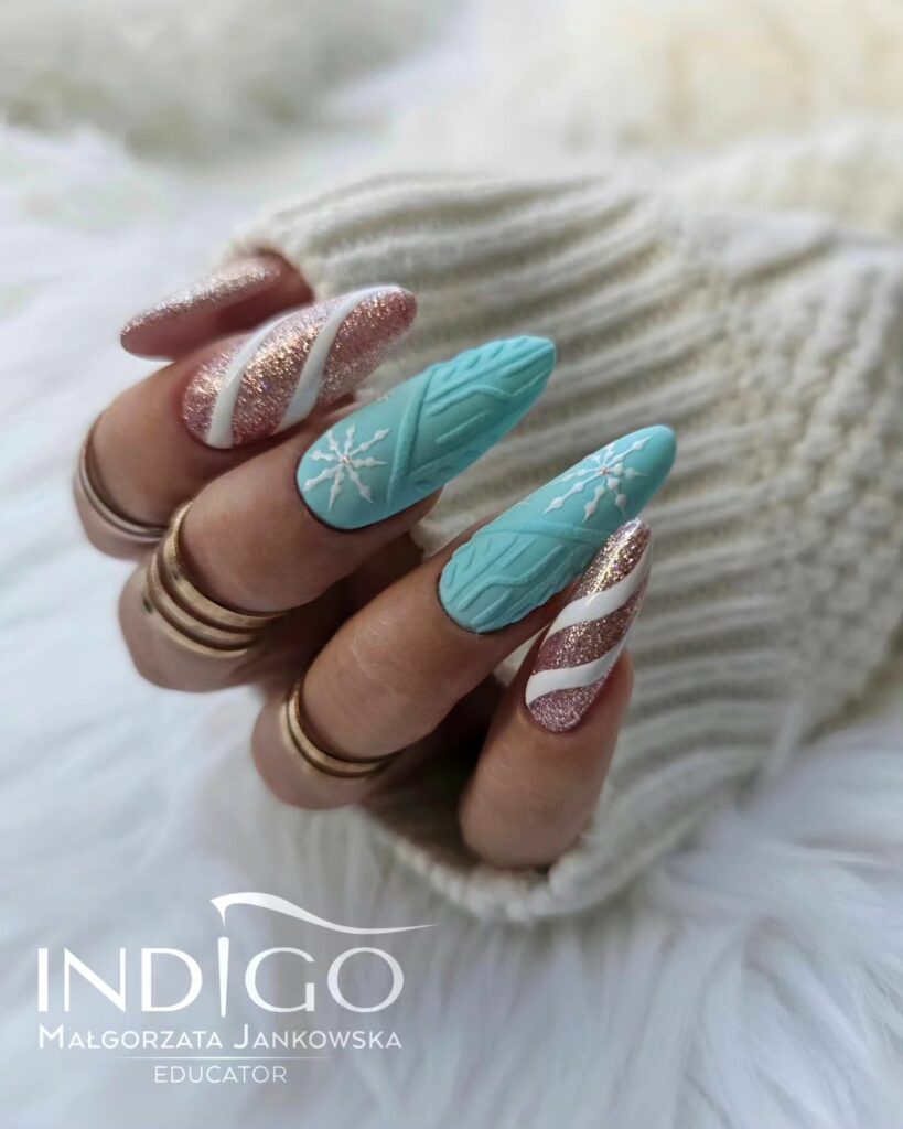 Feel Festive with 30 Christmas Almond Nail Ideas in 2024 37 Sweater-Inspired Christmas Almond Nails