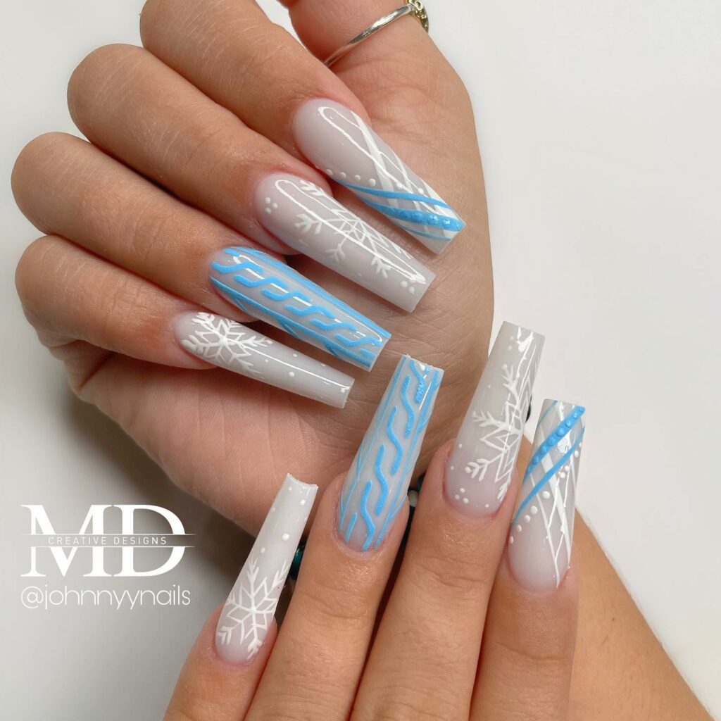 Feel Festive with 30 Blue Christmas Nail Ideas in 2024 33 Sweater Inspired Light Blue Christmas Nails
