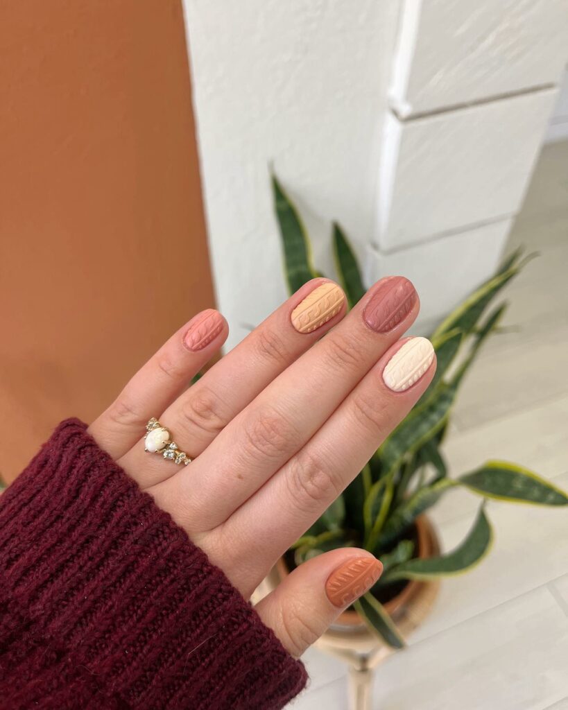 Fall in Love with 57 Short Fall Nail Designs in 2024 45 Sweater-Patterned Short Fall Nails