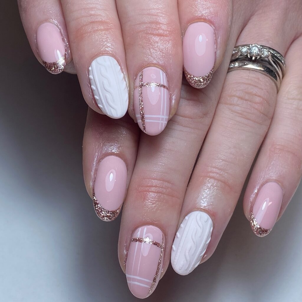 Get Merry with 30 Pink Christmas Nail Ideas in 2024 23 Sweater and Plaid Pink Christmas Nails