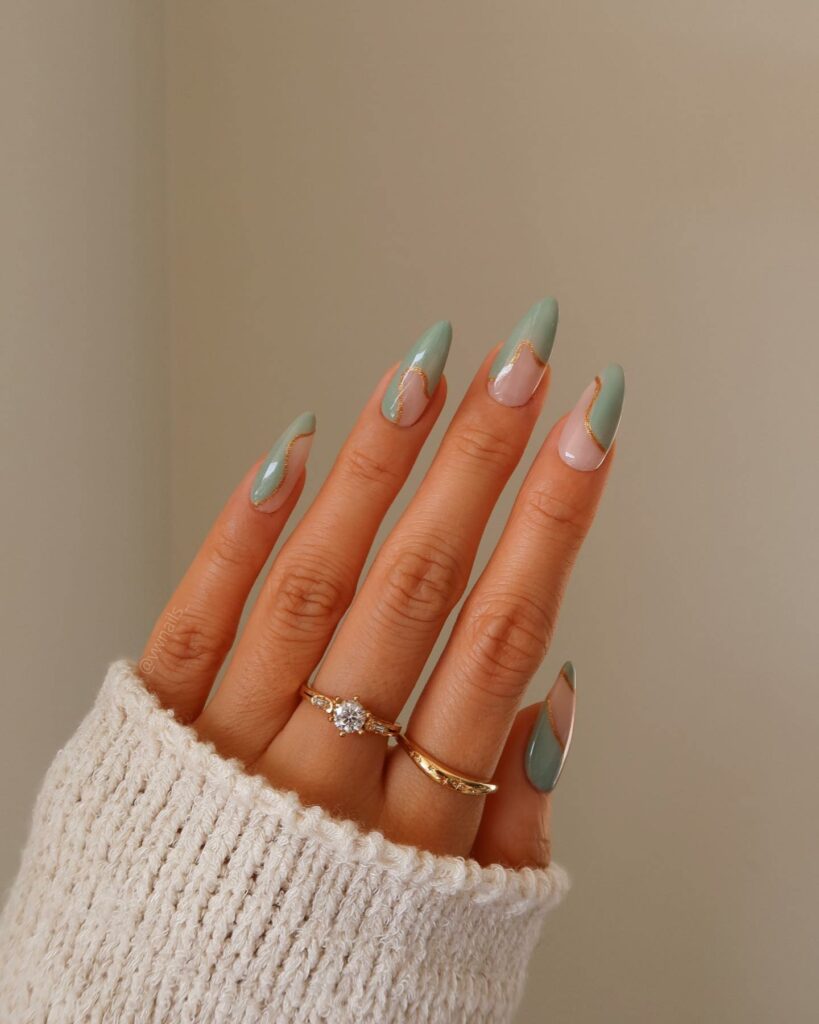Discover 36 Sage Green Nail Designs To Try in 2024 10 Swirl French Sage Green Nails