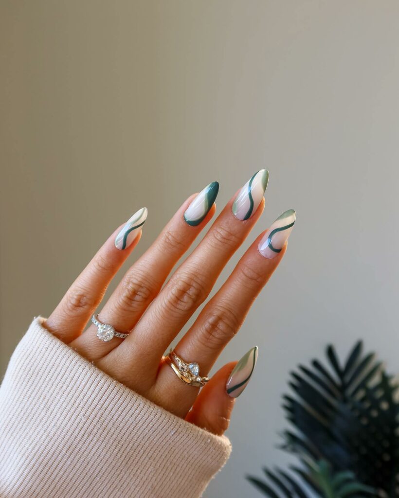 Explore 44 Olive Green Nail Designs in 2024 21 Groovy Swirls in Olive
