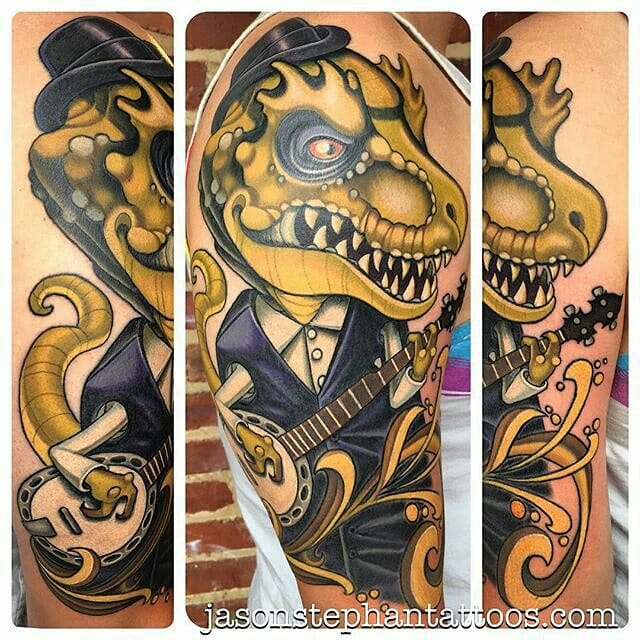 11+ Banjo Tattoo Ideas To Inspire You! 13 T-Rex Playing Banjo Tattoo