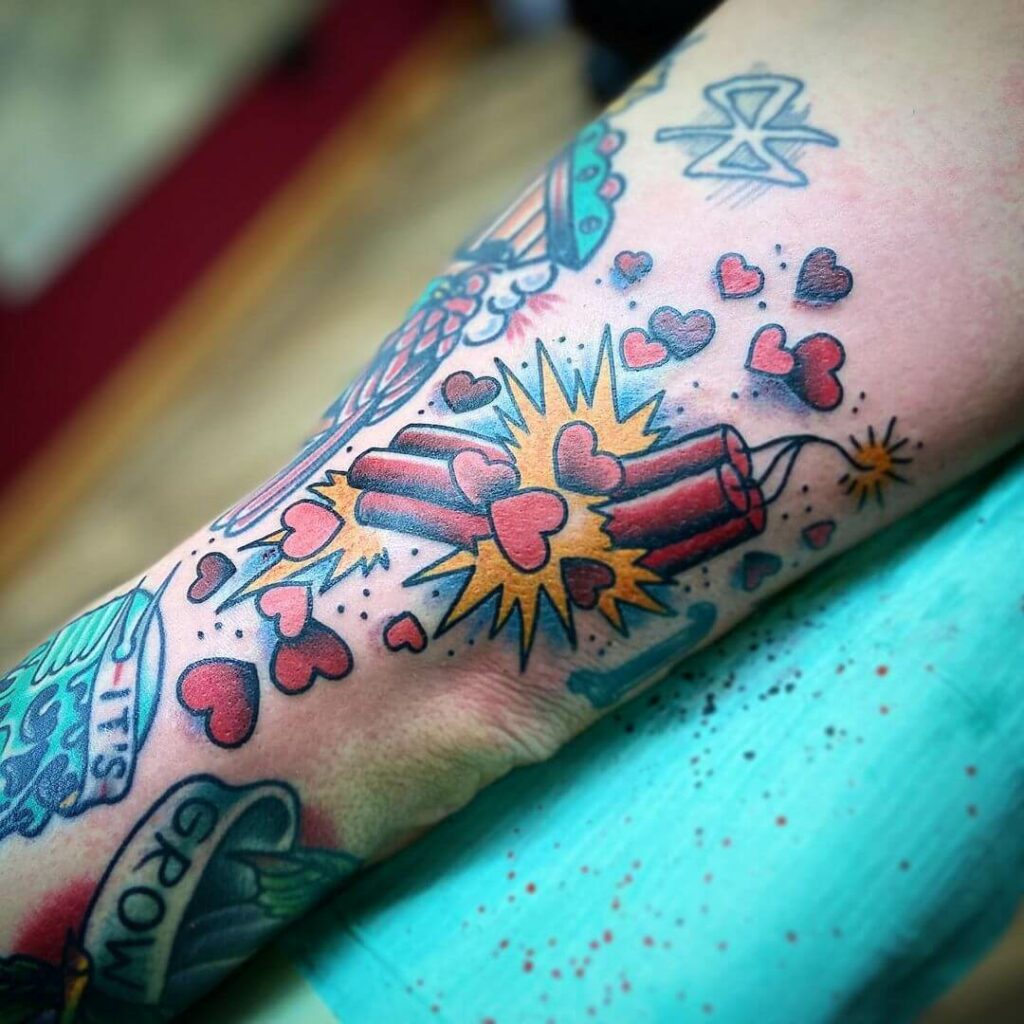 12+ Dynamite Tattoo Ideas To Inspire You! 17 TNT Shooting Stars Heart-themed Tattoo