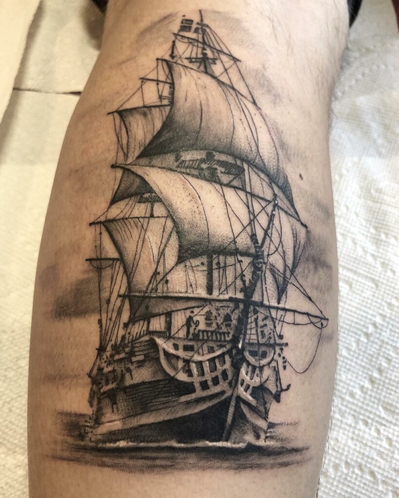 12+ Traditional Pirate Ship Tattoo Ideas To Inspire You! 11 Tattoo Of A Pirate Ship On Sail
