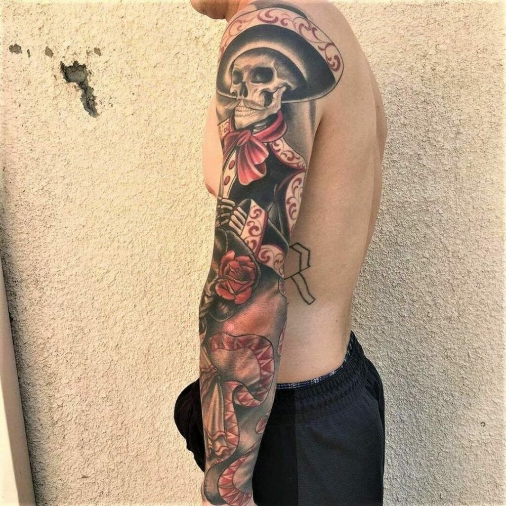 11+ Background Tattoo Shading Ideas To Inspire You! 13 Tattoo Sleeve Background Shading For Guitarist Skeleton