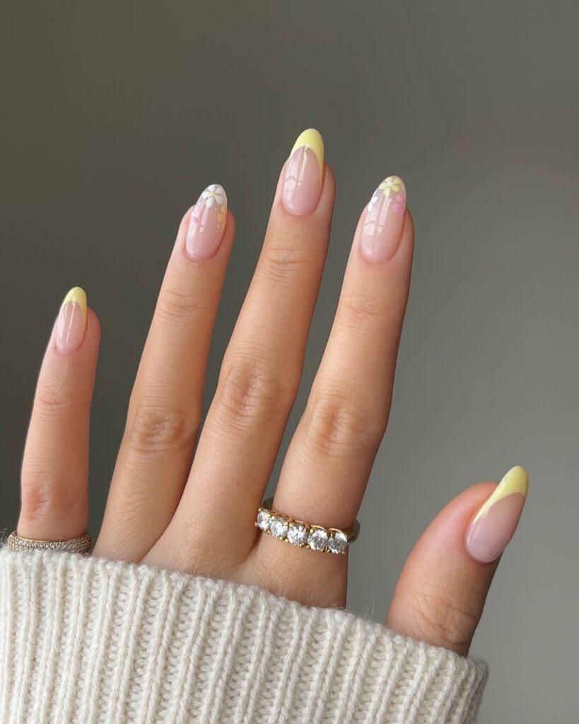 50 Latest February Yellow Nail Designs To Try in 2024! 33 Yellow Nails with Floral Accents