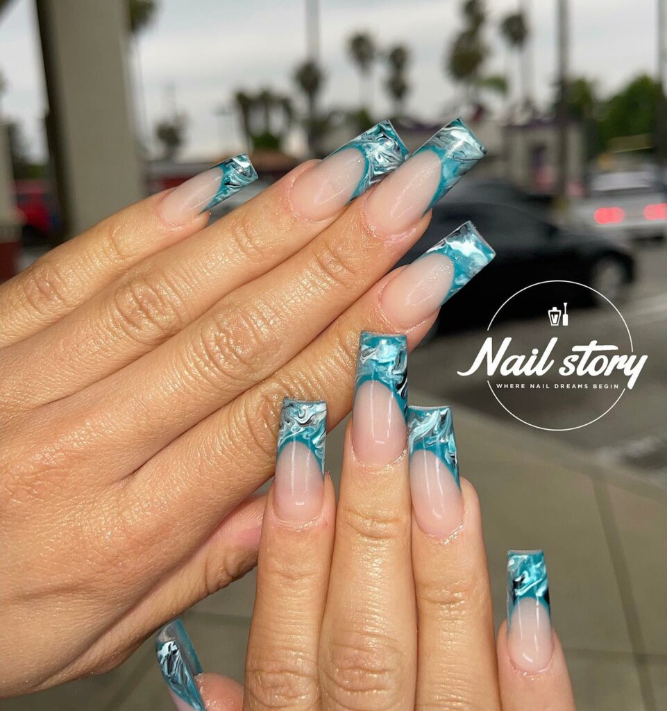 Indulge in 40 Marble Nail Designs for 2024 17 Teal and Nude