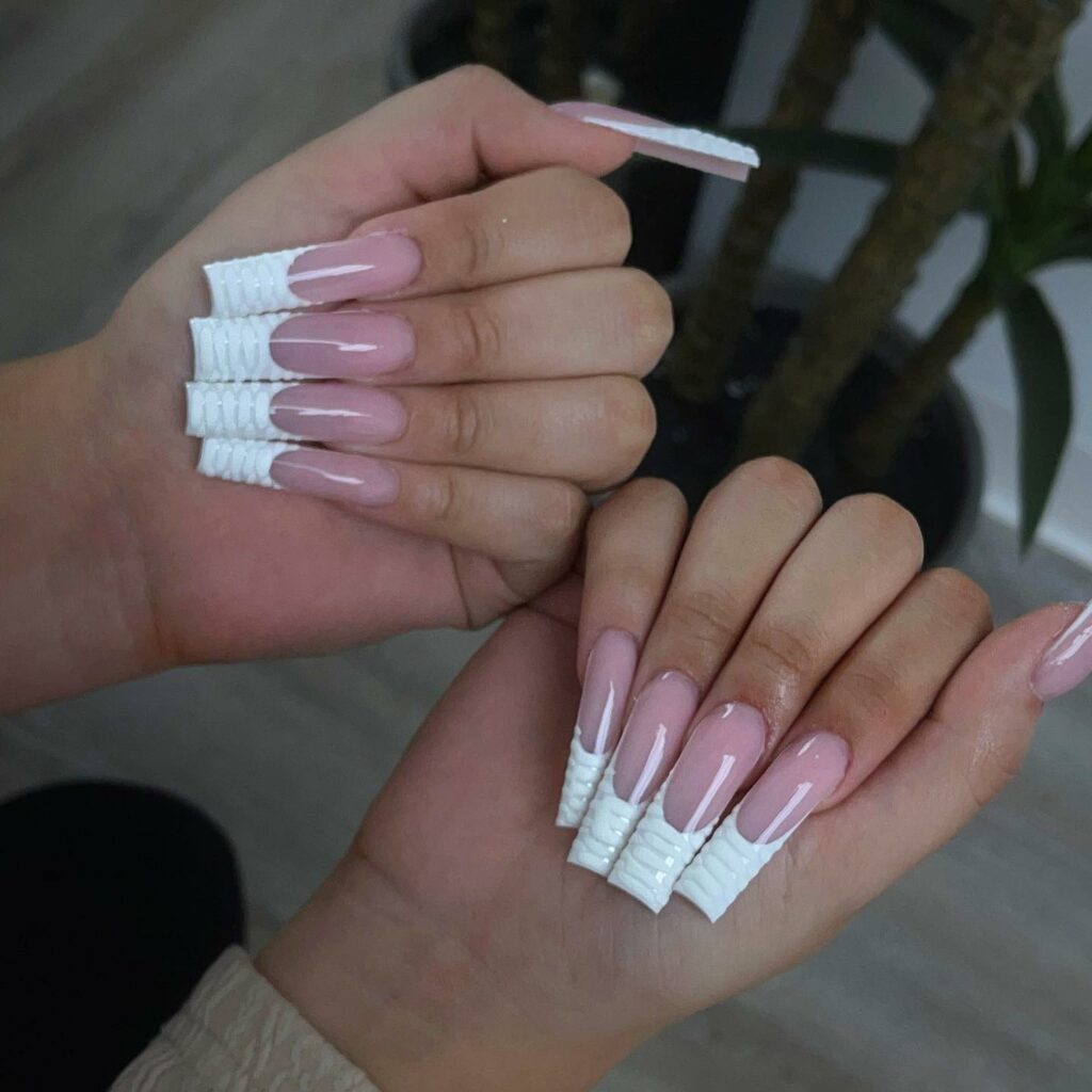 30 Latest Long French Tip Nail Ideas To Try In 2024! 53 Textured French Long Nails